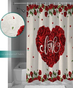 Saint Red Flower Country Rustic Spring Valentine's Rose Shower Curtain