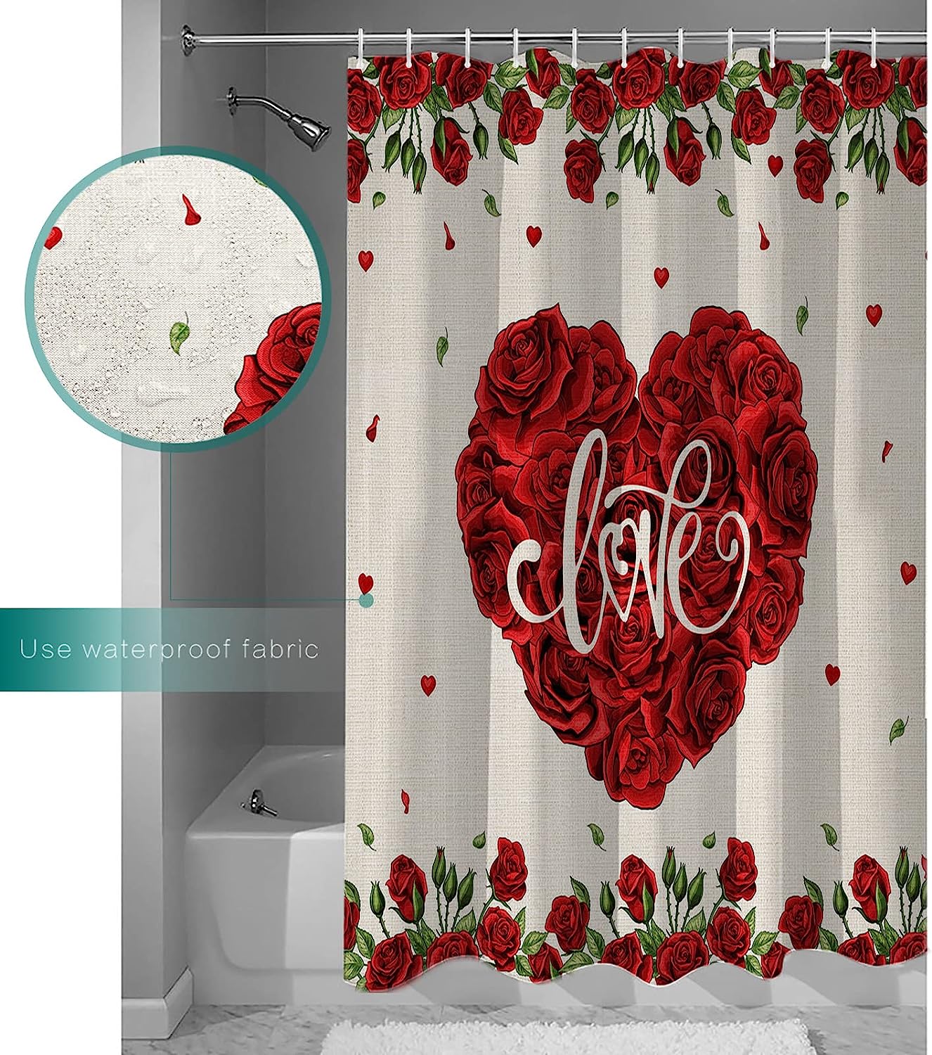 Saint Red Flower Country Rustic Spring Valentine's Rose Shower Curtain
