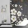 Sakura Japanese Cherry Blossom Art Floral Shower Curtain, Designer Botanical Bathroom Decor With Gold And Gray Tones