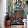 Salty Siege Octopus Sea Creature Shower Curtain, perfect Housewarming Gift with Sailboat Theme