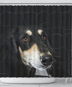 Saluki Dog Print Shower Curtain - Black Bathroom Curtain With Cute Pet Design