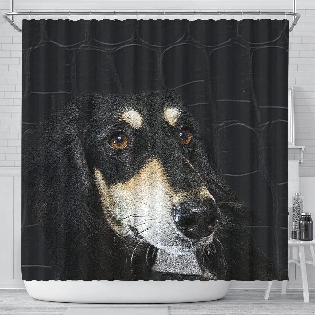Saluki Dog Print Shower Curtain - Black Bathroom Curtain With Cute Pet Design