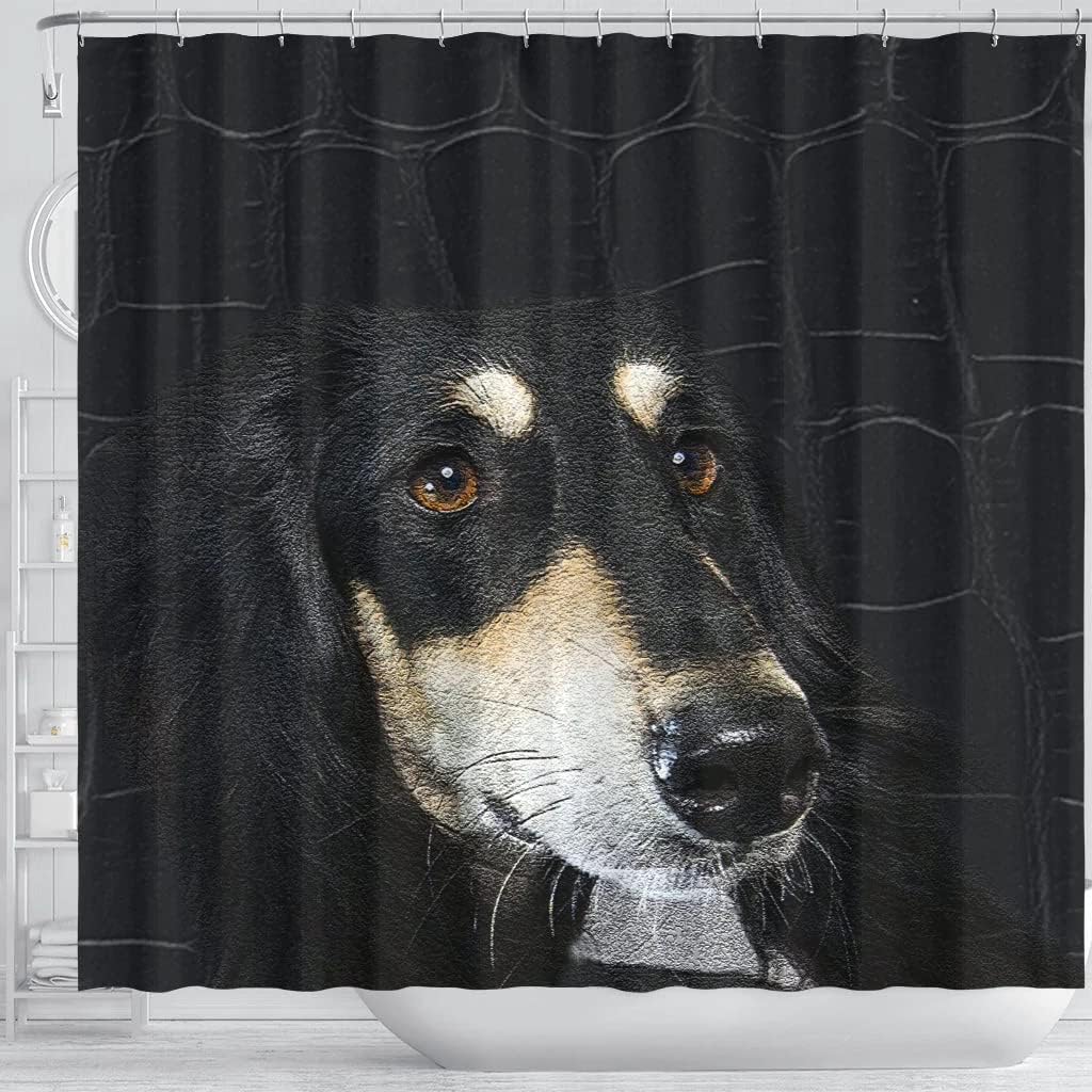 Saluki Dog Print Shower Curtain - Black Bathroom Curtain With Cute Pet Design - Image 3