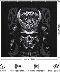 Samurai Skull Modern Durable Washable Bathroom Shower Curtain