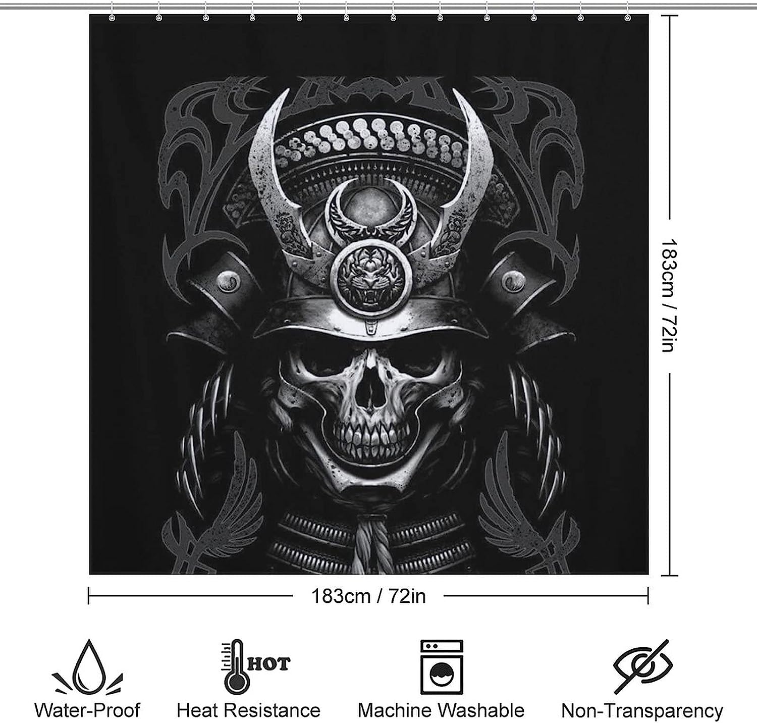 Samurai Skull Modern Durable Washable Bathroom Shower Curtain