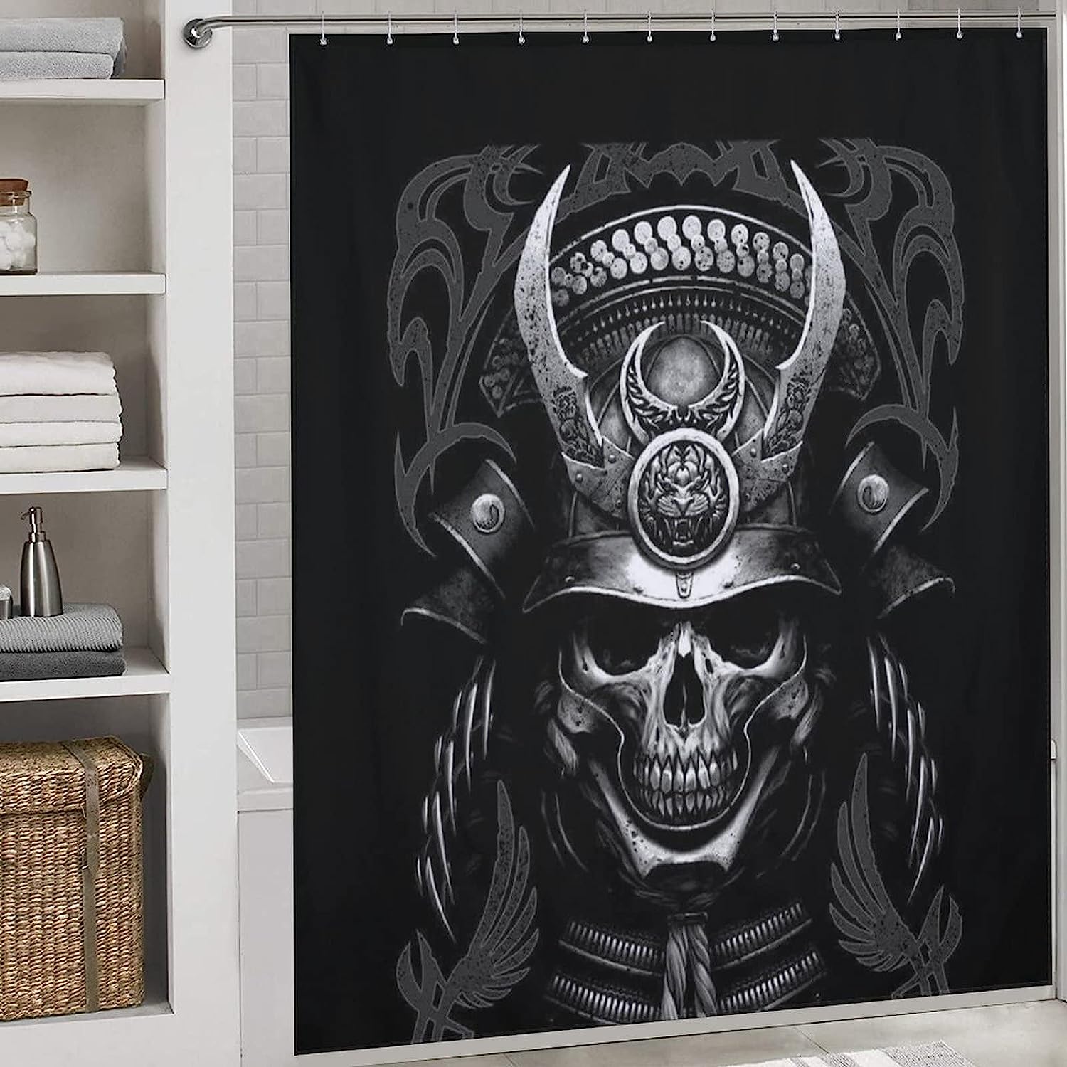 Samurai Skull Modern Durable Washable Bathroom Shower Curtain