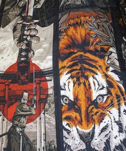 Samurai and Geisha Girl Tiger Mount Fuji Art Japanese Ukiyo-e Shower Curtain for Bathroom Decor