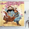 Samurai and Tiger Print Japanese Shower Curtain for Bathroom Decor