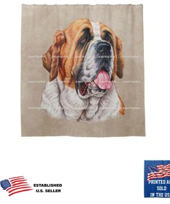 San Bernardo Dog Portrait Brown Art Fabric Bathroom Shower Curtain