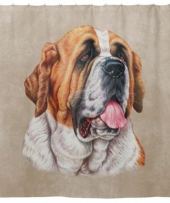 San Bernardo Dog Portrait Brown Art Fabric Bathroom Shower Curtain
