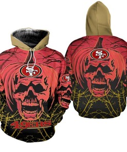 San Francisco 49Ers Halloween Pumpkin Skull Print All Over Print Zip Up Hoodie