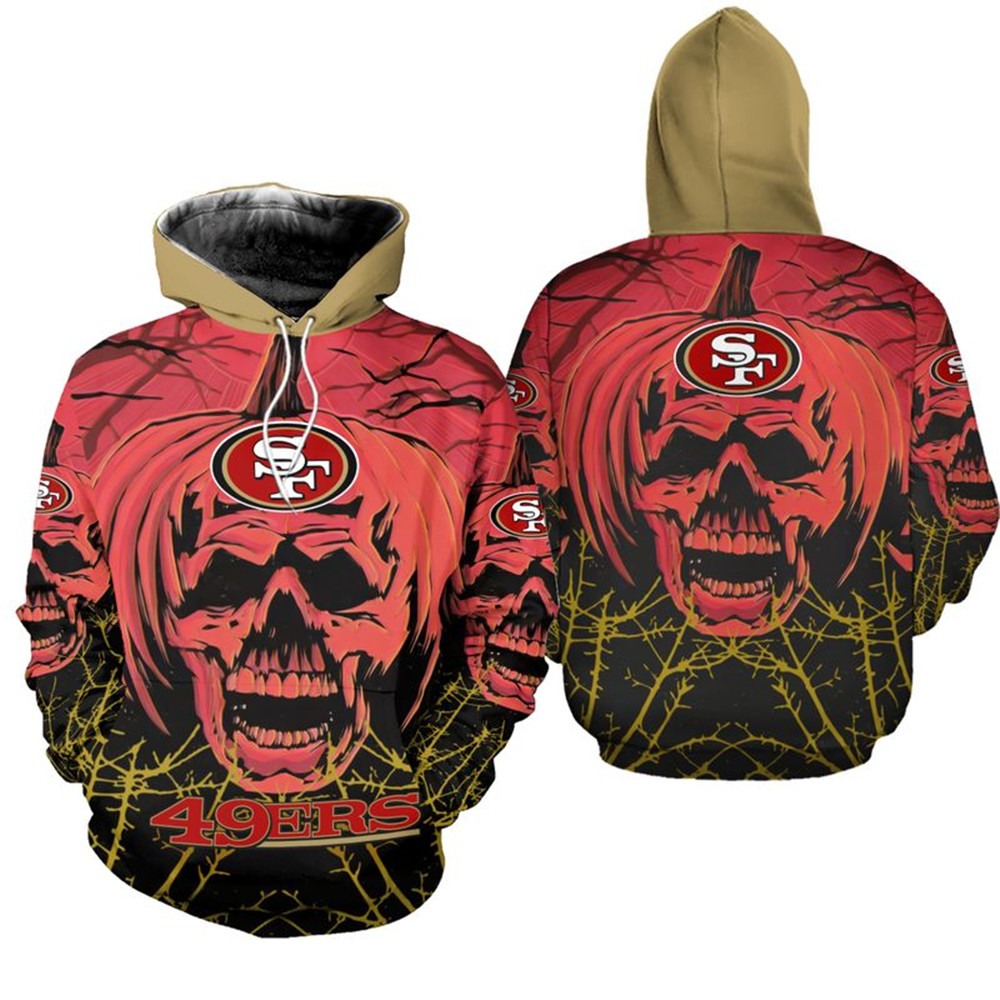 San Francisco 49Ers Halloween Pumpkin Skull Print All Over Print Zip Up Hoodie