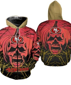 San Francisco 49Ers Halloween Pumpkin Skull Print All Over Print Zip Up Hoodie
