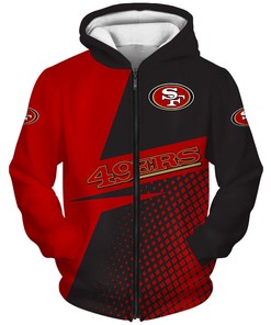 San Francisco 49Ers Long Sleeve All Over Print Zip Up Hoodie - Fans