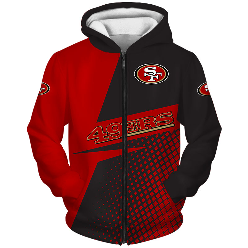San Francisco 49Ers Long Sleeve All Over Print Zip Up Hoodie - Fans