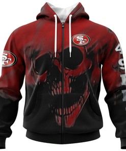 San Francisco 49Ers Skull Hoodie All Over Print Custom Name & Number - Gifts For Fans