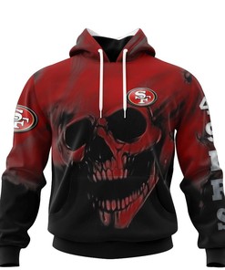 San Francisco 49Ers Skull Hoodie All Over Print Custom Name & Number - Gifts For Fans