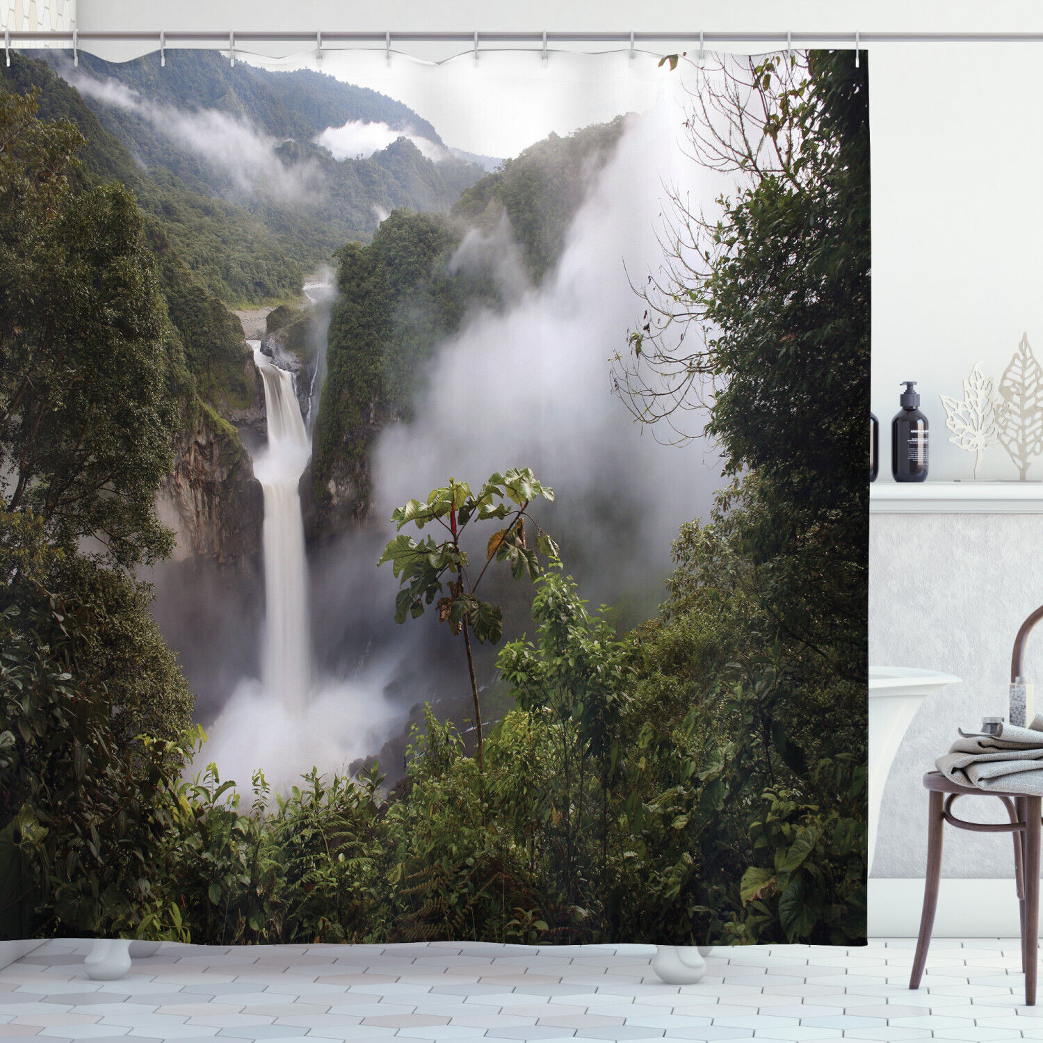 San Rafael Waterfall Natural Printed Shower Curtain For Serene Bathroom Decor