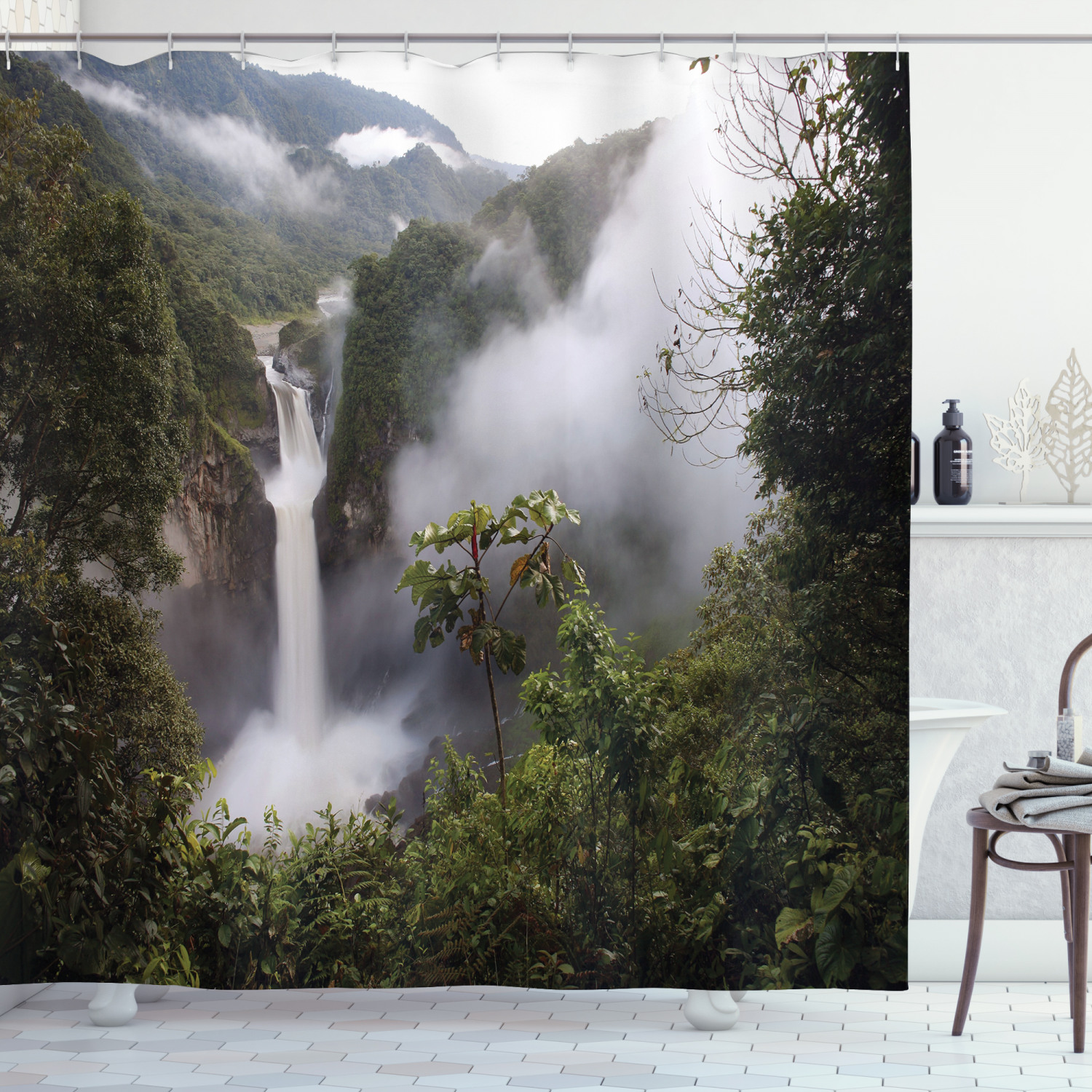 San Rafael Waterfall Natural Printed Shower Curtain For Serene Bathroom Decor - Image 3