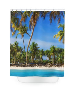 Sand Beach Shower Curtain - AI Art Print, Modern Bathroom Decor, Abstract Art, Beach Shower Curtain