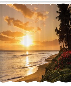 Sands Beach Sunset Print Shower Curtain for a Laid-back Bathroom