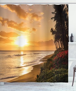 Sands Beach Sunset Print Shower Curtain for a Laid-back Bathroom