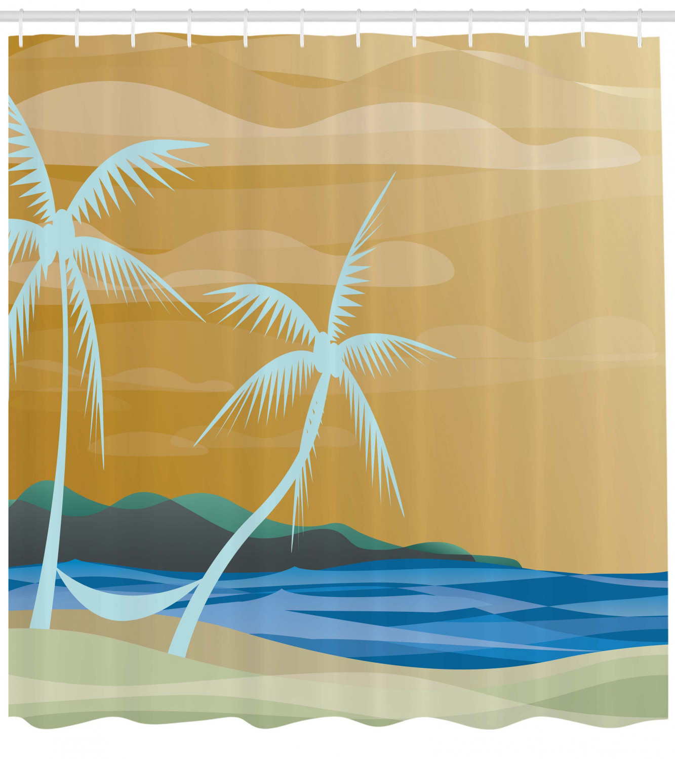 Sandy Beach Relax Print Shower Curtain for a Sandy Bathroom