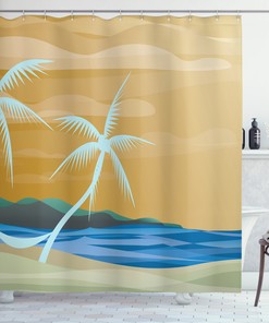 Sandy Beach Relax Print Shower Curtain for a Sandy Bathroom