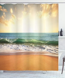 Sandy Beach Shower Curtain, Small Wave And Bubbles Print, Cloth Bathroom Decor