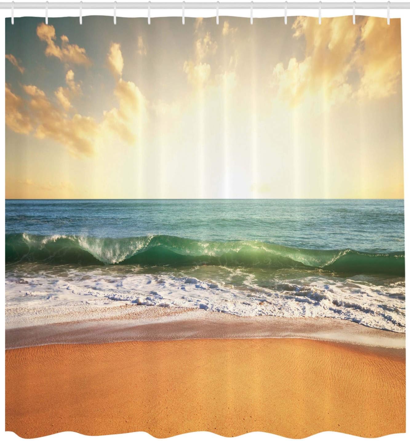 Sandy Beach Shower Curtain, Small Wave And Bubbles Print, Cloth Bathroom Decor - Image 2