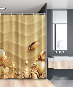 Sandy Beach Starfish Seashells Stall Shower Curtain
