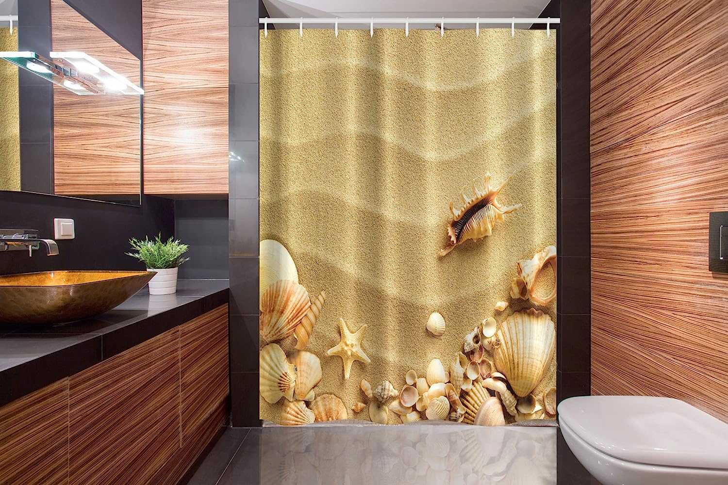 Sandy Beach Starfish Seashells Stall Shower Curtain - Image 2