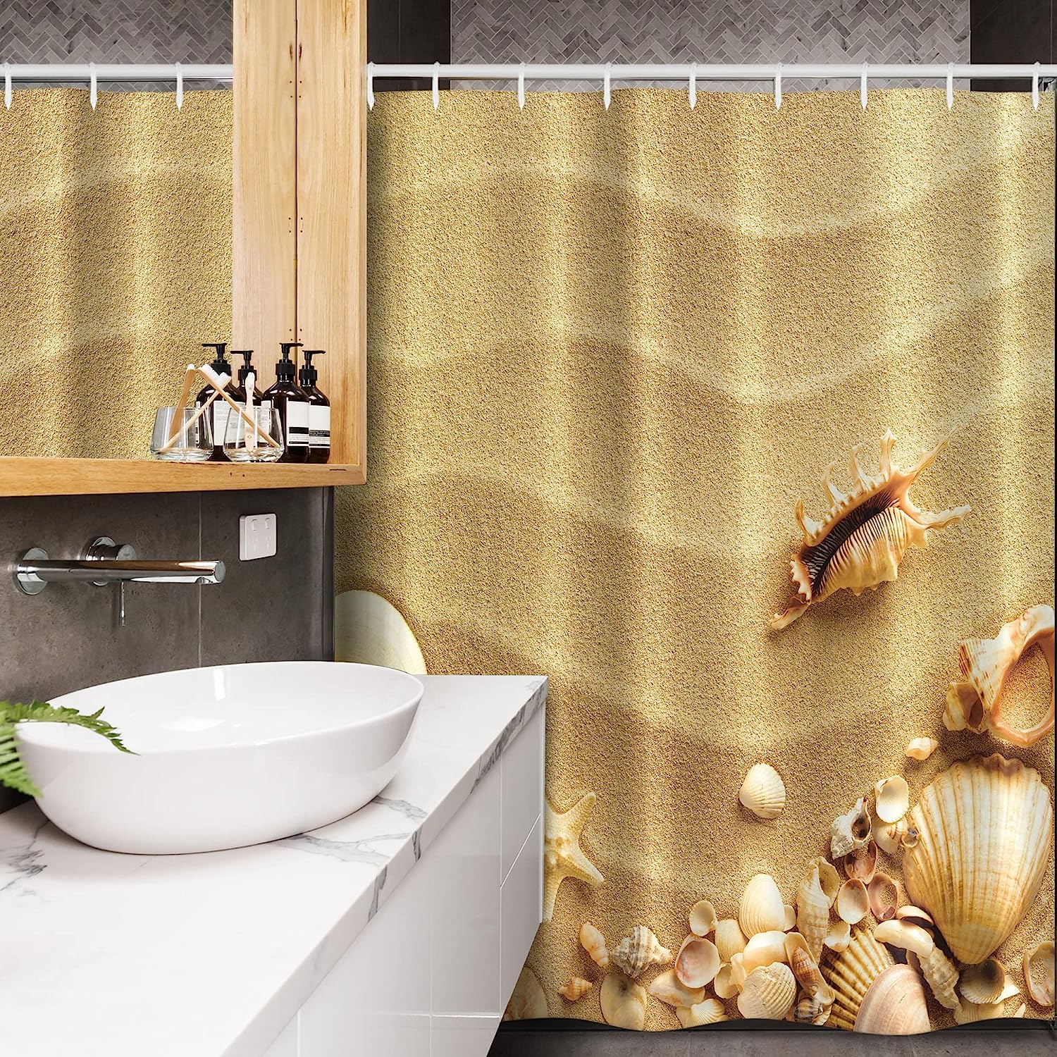 Sandy Beach Starfish Seashells Stall Shower Curtain - Image 3