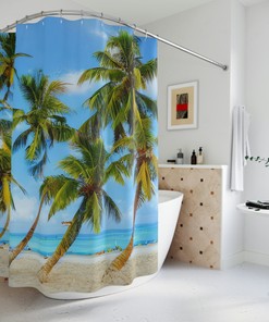 Sandy Beach Sunset Shower Curtain For A Serene Bathroom Atmosphere