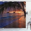 Sandy Beach Tropic Palm Leaves Waves Pacific Sunrise Shower Curtain - Coastal Bathroom Decor