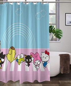 Sanrio Waterproof Bath Curtain for Bathtub with 12 Metal Buttonholes, Shower Curtain
