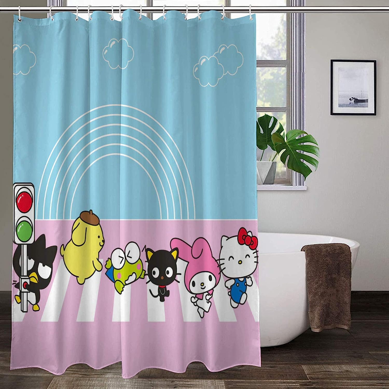 Sanrio Waterproof Bath Curtain for Bathtub with 12 Metal Buttonholes, Shower Curtain