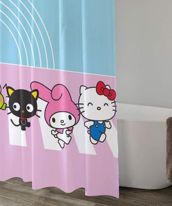 Sanrio Waterproof Bath Curtain for Bathtub with 12 Metal Buttonholes, Shower Curtain