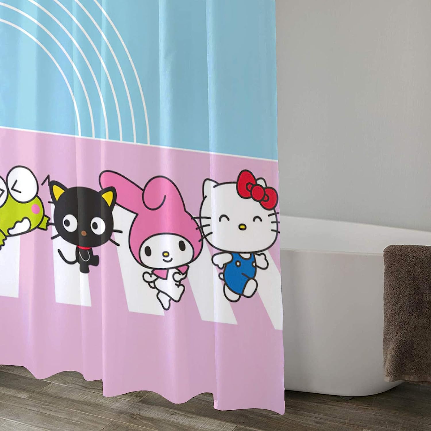 Sanrio Waterproof Bath Curtain for Bathtub with 12 Metal Buttonholes, Shower Curtain