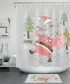 Santa Claus Christmas Tree Snowflake Funny Shower Curtain Bathroom Accessory