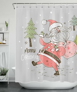 Santa Claus Christmas Tree Snowflake Funny Shower Curtain Bathroom Accessory