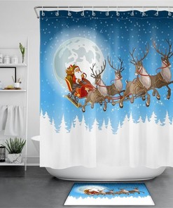 Santa Claus Elk Sleigh Christmas Shower Curtain for Festive Bathroom Decor