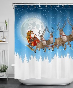 Santa Claus Elk Sleigh Christmas Shower Curtain for Festive Bathroom Decor