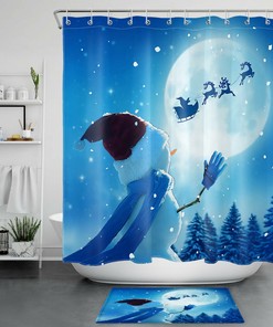 Santa Claus Elk Sleigh Shower Curtain with Snowman Bathroom Accessory- Add Some Holiday Cheer to Your Bathroom