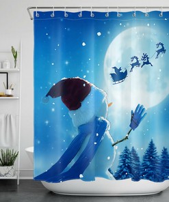 Santa Claus Elk Sleigh Shower Curtain with Snowman Bathroom Accessory- Add Some Holiday Cheer to Your Bathroom