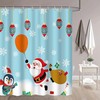 Santa Claus Penguin Balloon Christmas Shower Curtain - Festive Holiday Bathroom Decor