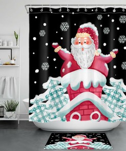 Santa Claus Snowflake Christmas Tree Bathroom Accessories- Celebrate the Festive Season with This Shower Curtain