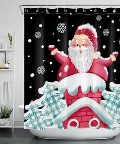 Santa Claus Snowflake Christmas Tree Bathroom Accessories- Celebrate the Festive Season with This Shower Curtain