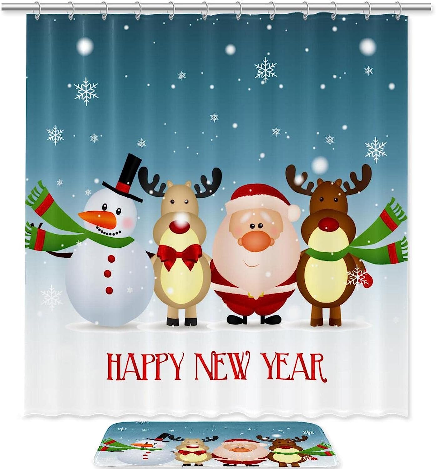Santa Claus Snowman Deer Vintage Bathroom Shower Curtain - Perfect For Christmas Time