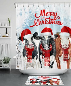 Santa Cow Snow Forest Shower Curtain For A Rustic Christmas Decor